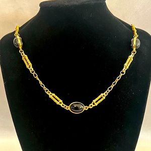 Vintage Gold Chain Necklace with Black Stones